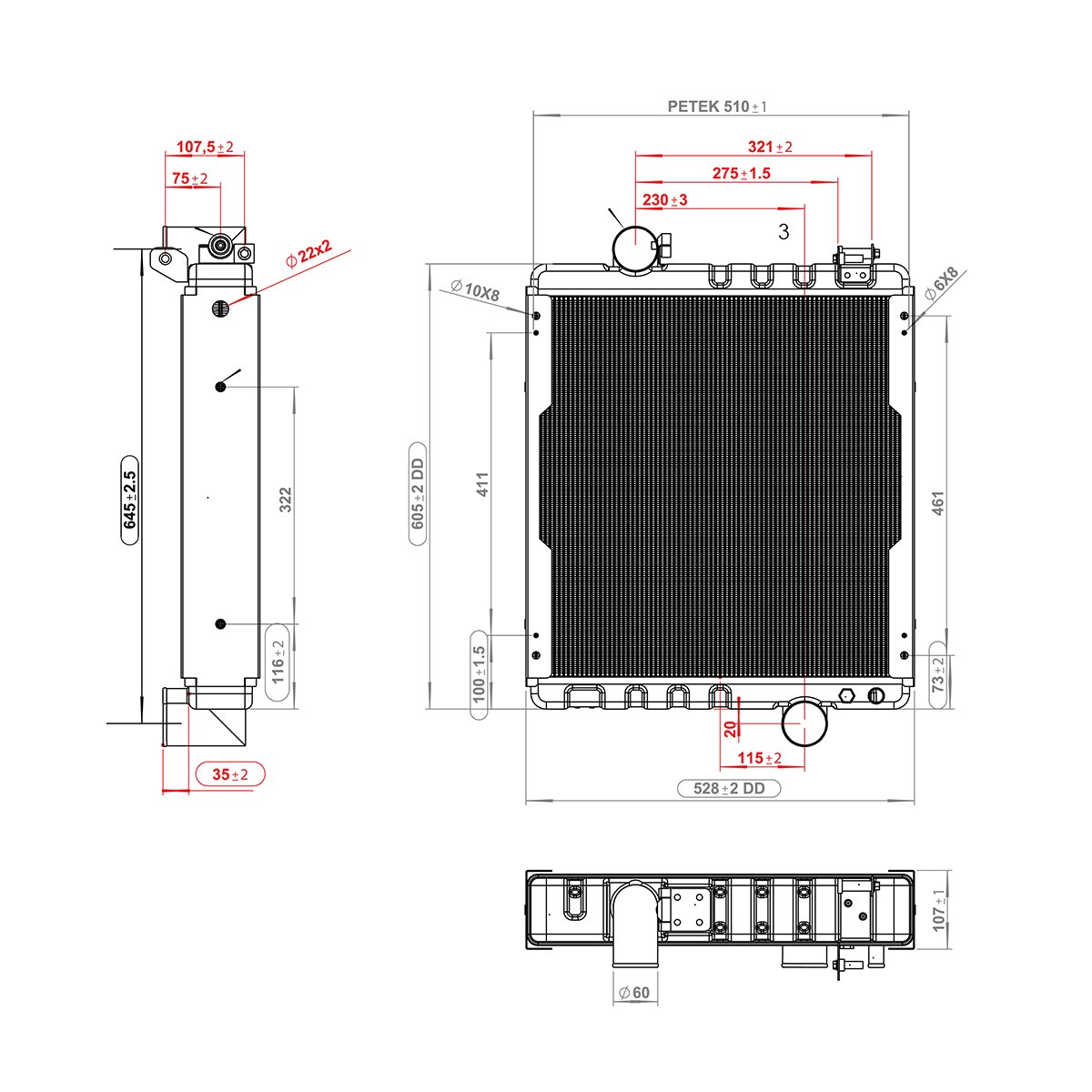 Radiator racire apa cu 4 randuri de celule pentru John Deere seria 6000, 6005, 6010, 8000 cod OEM AL110865, AL115002, AL115731, AL118774, AL118775, AL78001, 7700042320, 74712038